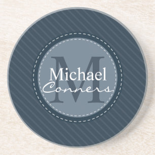 Stilvolle blaue Streifen w/Monogram Getränkeuntersetzer