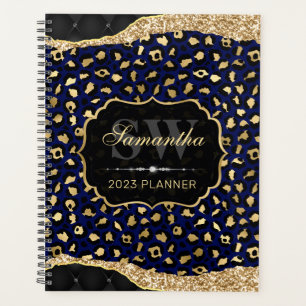 Stilvolle blaue und goldene Folien-Leopard-Flecken Planer