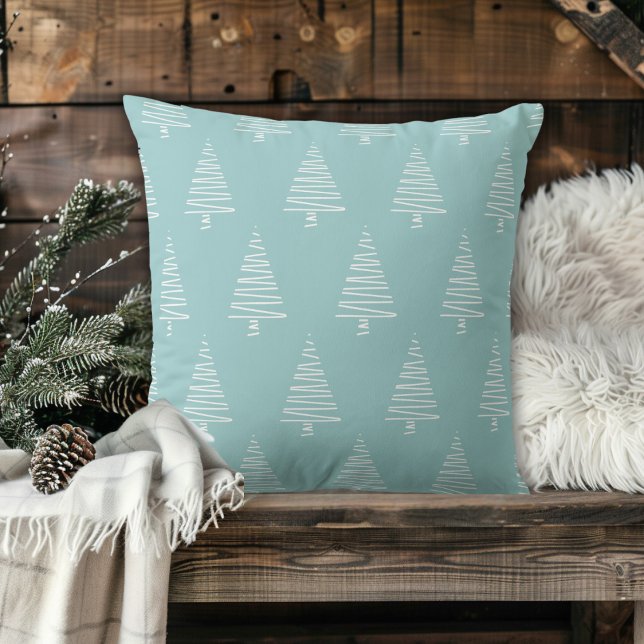 Stilvolle, blaugrüne und weiße Weihnachtsbaumen Kissen (Stylish Blue-Green And White Christmas Trees Throw Pillow)