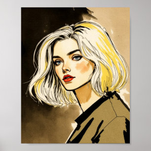 Stilvolle Blonde Portrait Illustration Poster