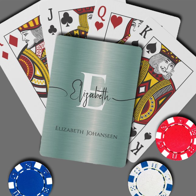 Stilvolle Blue Brushed Metal Monogram & Script Nam Spielkarten (Von Creator hochgeladen)
