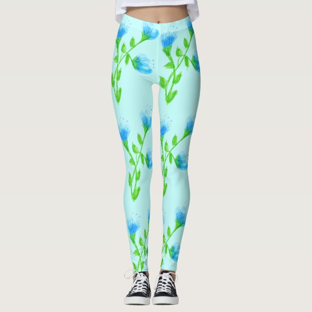 Stilvolle Blue Floral Pants Leggings (Vorderseite)