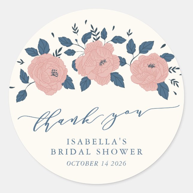 Stilvolle Blue Garden Blume Personalisiert Danke Runder Aufkleber (Vorderseite)