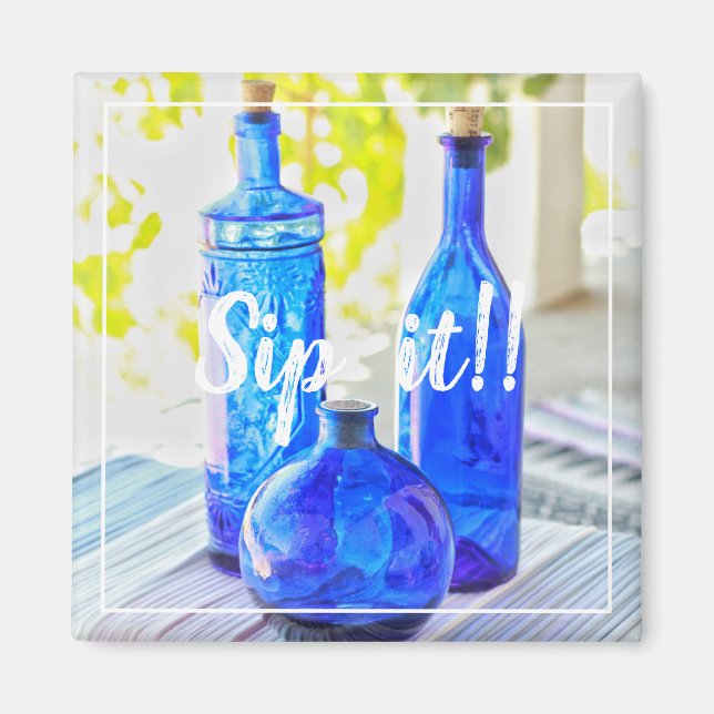 Stilvolle Blue Glass Flaschen Sip it Magnet (Vorne)