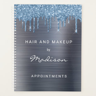 Stilvolle Blue Glitter Drip Silver Ernennung Planer