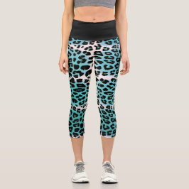 Stilvolle Blue Leopard Animal Print Women's Capri Leggings