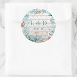 Stilvolle Blue Nautical Beach Wedding Runder Aufkleber