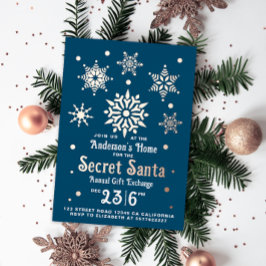 Stilvolle Blue Secret Santa Snowflakes Folien Feiertagskarte