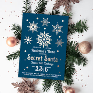 Stilvolle Blue Secret Santa Snowflakes Folien Feiertagskarte