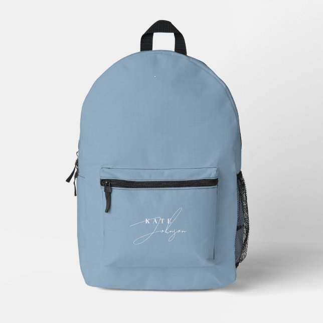Stilvolle Blue Signature Script Monogram Bedruckter Rucksack (Vorderseite)