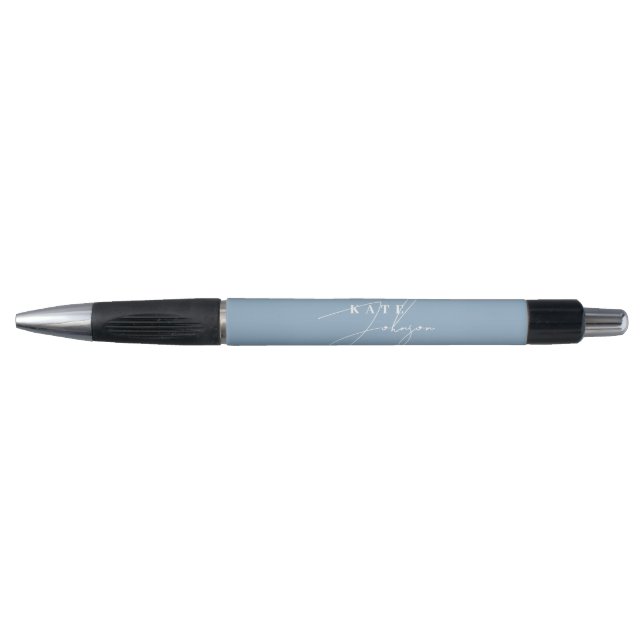 Stilvolle Blue Signature Script Monogram Kugelschreiber (Vorderseite)