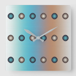Stilvolle Blue & Silver Polka Dots auf Blue & Oran Quadratische Wanduhr