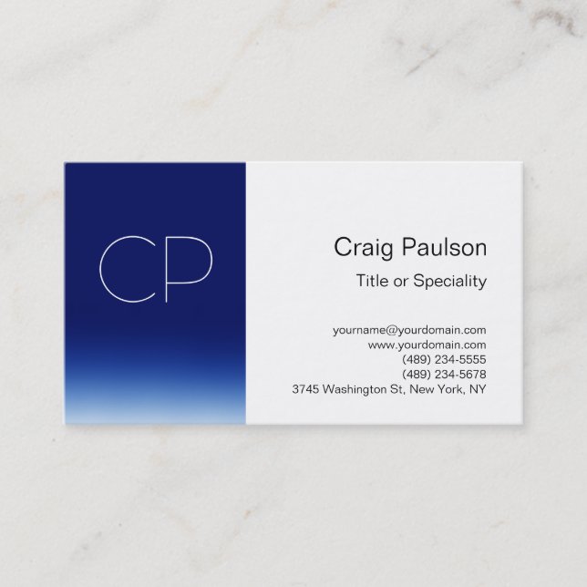Stilvolle Blue Stripe White Monogram Business Card Visitenkarte (Vorderseite)