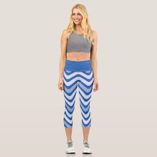 Stilvolle Blue Wavy Zickzack Muster Yoga-Übung Capri Leggings