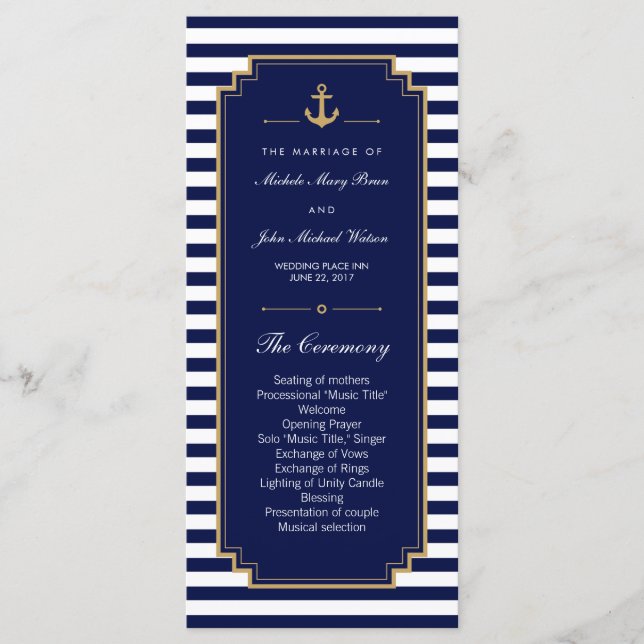 Stilvolle Blue Wedding Program Rack Cards Programm (Vorderseite)