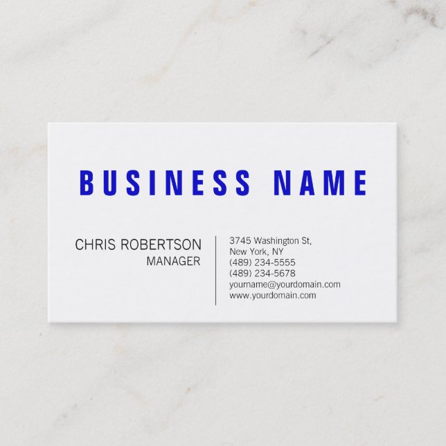 Stilvolle Blue White Manager Business Card Visitenkarte (Vorderseite)