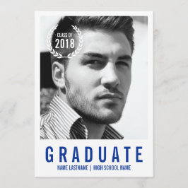 Stilvolle Blue White Modern Foto Graduate laden Si Einladung
