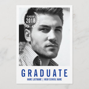 Stilvolle Blue White Modern Foto Graduate laden Si Einladung