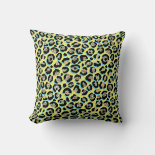 Stilvolle Blue Yellow Gold Glitzer Leopard Print Kissen