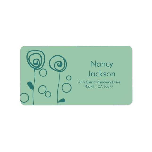 Stilvolle Blume - Aqua Green Adressaufkleber (Vorne)