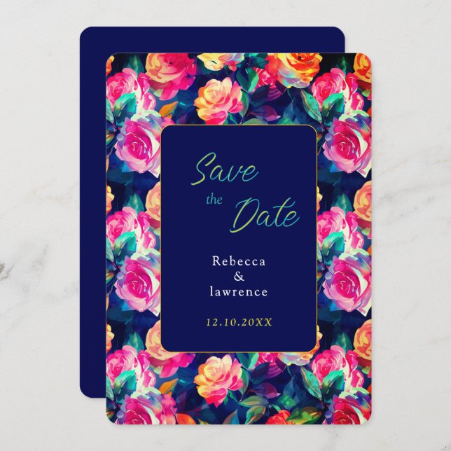 Stilvolle Blume Hochzeit Save The Date (Vorne/Hinten)