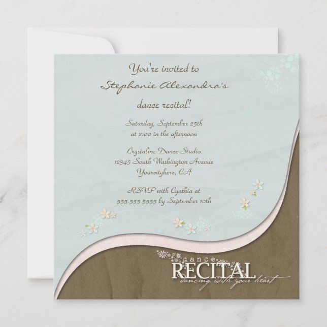 Stilvolle Blume Mädchen Tanz Einladung (Vorderseite)