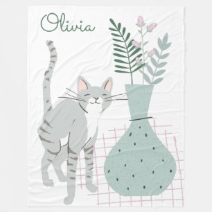 Stilvolle Blumenkatze Lover Illustration Personali Fleecedecke