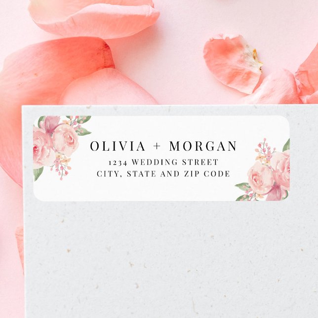 Stilvolle Blush Pink Floral Wedding Rücksendeadres (Von Creator hochgeladen)