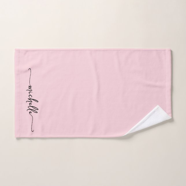 Stilvolle Blush Pink Monogram Name Script Signatur Handtuch (Handtuch)