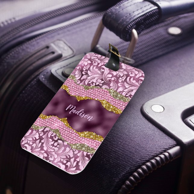 Stilvolle Blütenglanz, Lila rosa Goldmonogramm Gepäckanhänger (Von Creator hochgeladen)