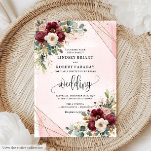 Stilvolle Boho Deep Red Blush Blume Hochzeit Einladung