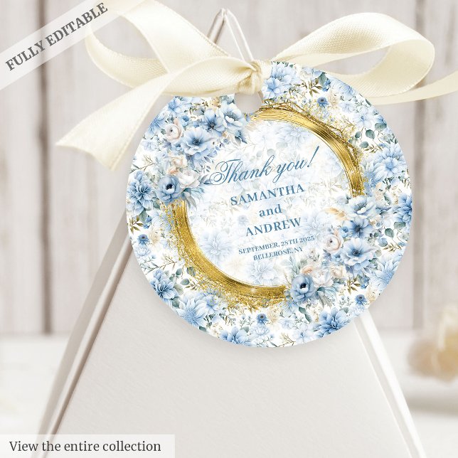 Stilvolle Boho Dusty Blue Gold Gastgeschenk Hochze Geschenkanhänger (Stylish Boho Dusty Blue Gold Wedding Favor Tag)
