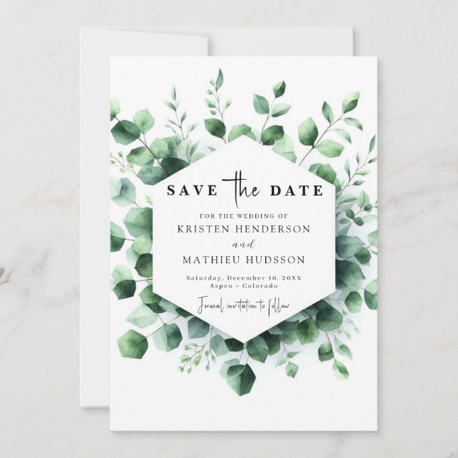 Stilvolle Boho Eucalyptus Digital Wedding Save The Date (Vorderseite)