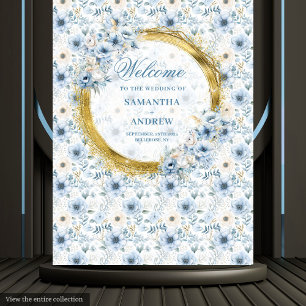 Stilvolle Boho-Pastellblaue Goldene Hochzeitskulis Wandteppich