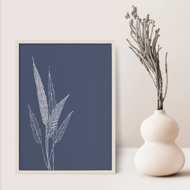 Stilvolle botanische Blätter Minimalistisch Navy B Poster (Von Creator hochgeladen)