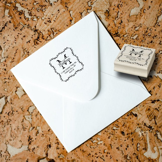 Stilvolle Botanische Grenze Custom Monogram Gummistempel (Von Creator hochgeladen)