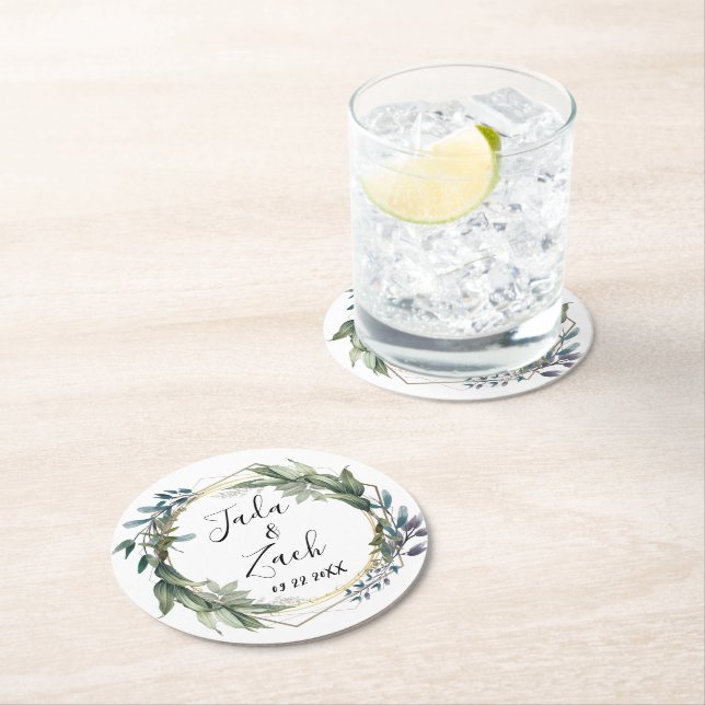 Stilvolle Botanische Wraath-Hochzeit Runder Pappuntersetzer (Vor Ort)