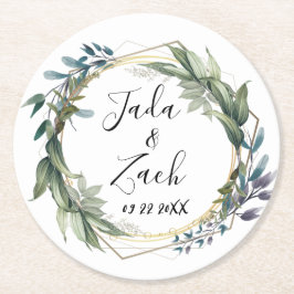 Stilvolle Botanische Wraath-Hochzeit Runder Pappuntersetzer