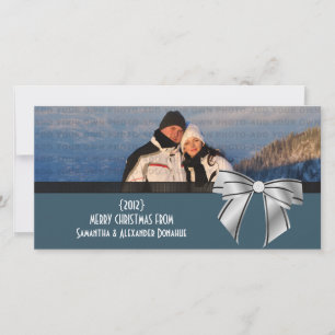 Stilvolle Bow Holiday Foto Card, Dunkelblau Feiertagskarte