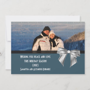 Stilvolle Bow Holiday Foto Flat Card, Dunkelblau Feiertagskarte