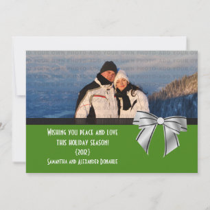 Stilvolle Bow Holiday Foto Flat Card, Olive Green Feiertagskarte
