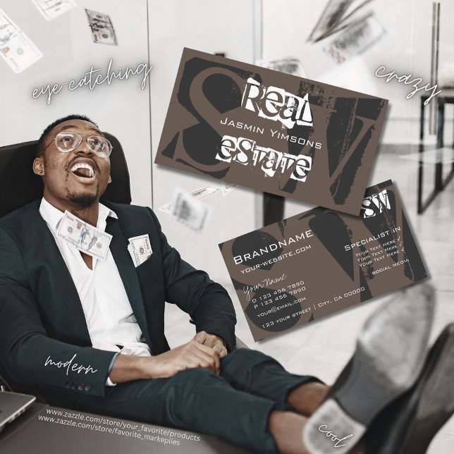 Stilvolle Braun Grau und Weiß mit Initials Moderne Visitenkarte (Von Creator hochgeladen)