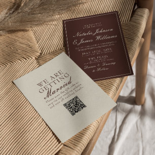 Stilvolle braune Hochzeits-QR-Code-Hochzeit im alt Einladung
