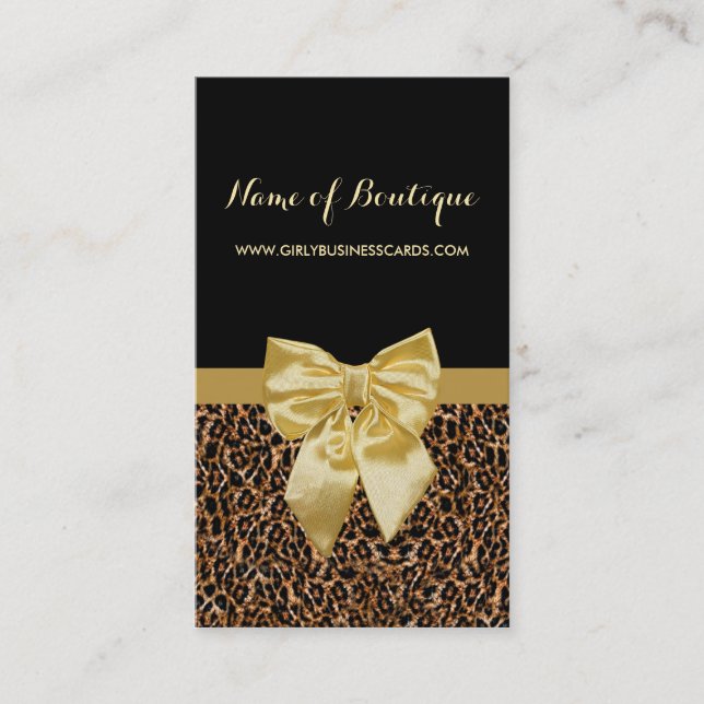 Stilvolle braune Leopard Print Girly Yellow Ribbon Visitenkarte (Vorderseite)