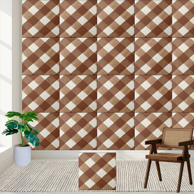 Stilvolle, braune und weiße, karierte Holzkörbe Fliese (Stylish Brown and White Checkered Wood Grain Tile)