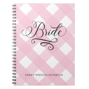 Stilvolle Bride Blush Pink Gingham Wedding Noteboo Notizblock