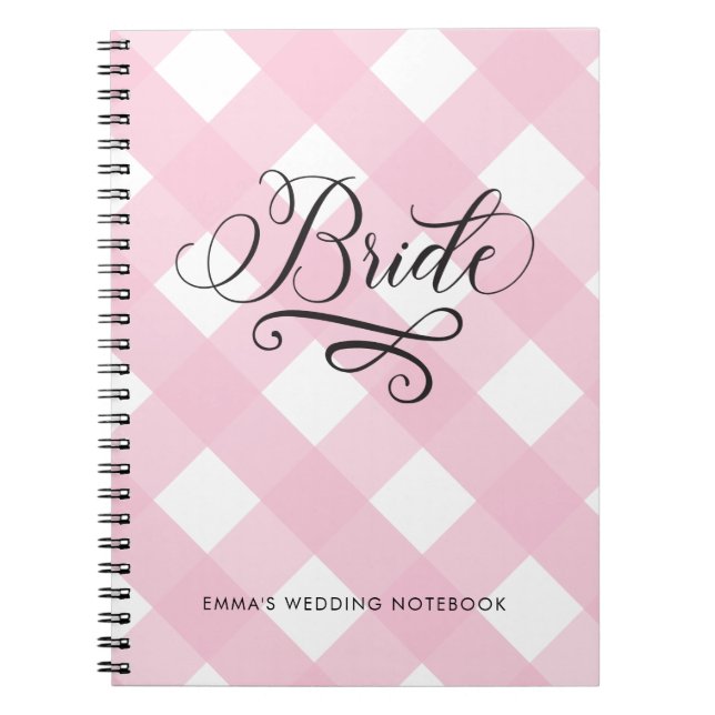 Stilvolle Bride Blush Pink Gingham Wedding Noteboo Notizblock (Vorderseite)