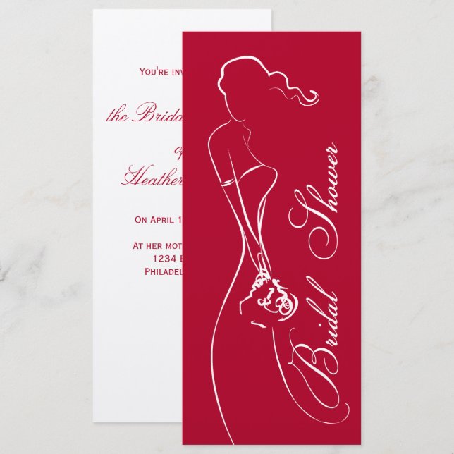 Stilvolle Bride Deep Red Bridal Dusche Einladung (Vorne/Hinten)