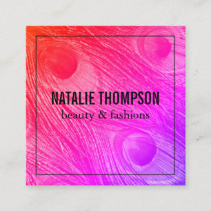 Stilvolle Bright Peacock Feathers Quadratische Visitenkarte