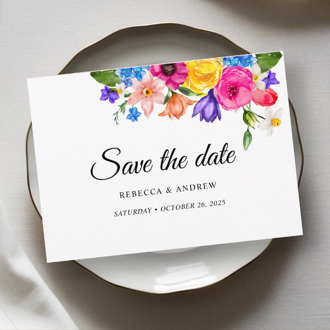 Stilvolle bunt helle Wildblumen Hochzeit Save The Date (Von Creator hochgeladen)